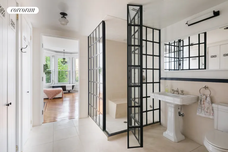 New York City Real Estate | View 158 Saint Johns Place | Elegant en suite bathroom with steam shower | View 12