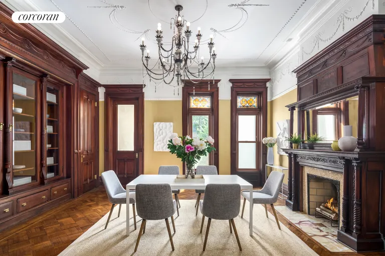 New York City Real Estate | View 158 Saint Johns Place | Formal dining room w/ WBFP | View 6
