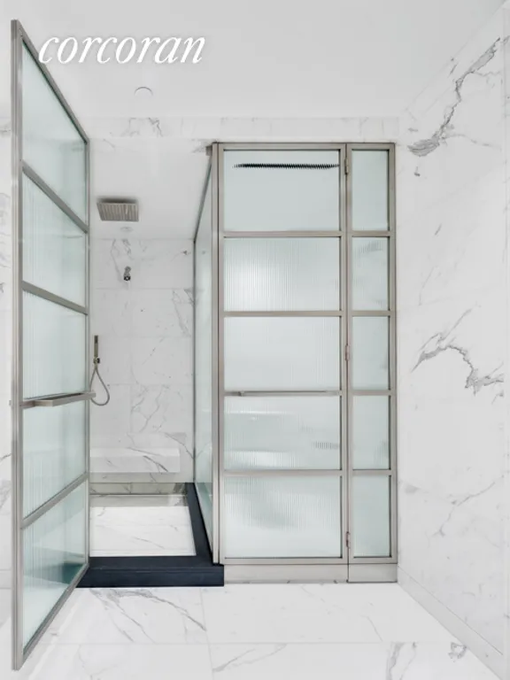 New York City Real Estate | View 70 Vestry Street, 5D | Master Bathroom of Statuary Monarch marble | View 6
