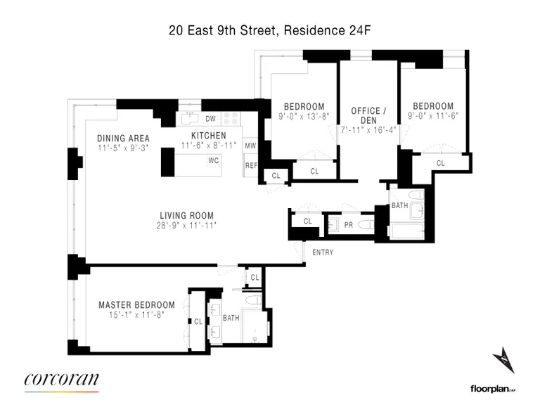 20 East 9th Street, 24F | floorplan | View 16