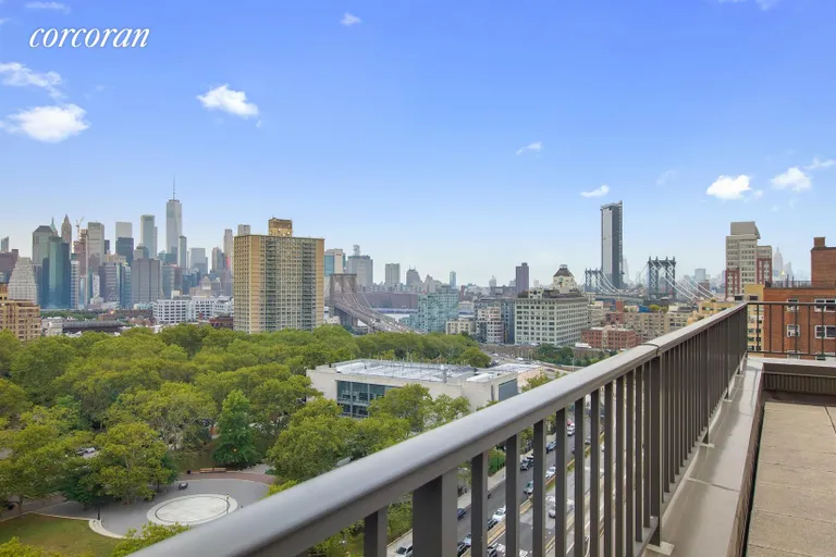 New York City Real Estate | View 215 Adams Street, 9H | Roof deck view | View 7