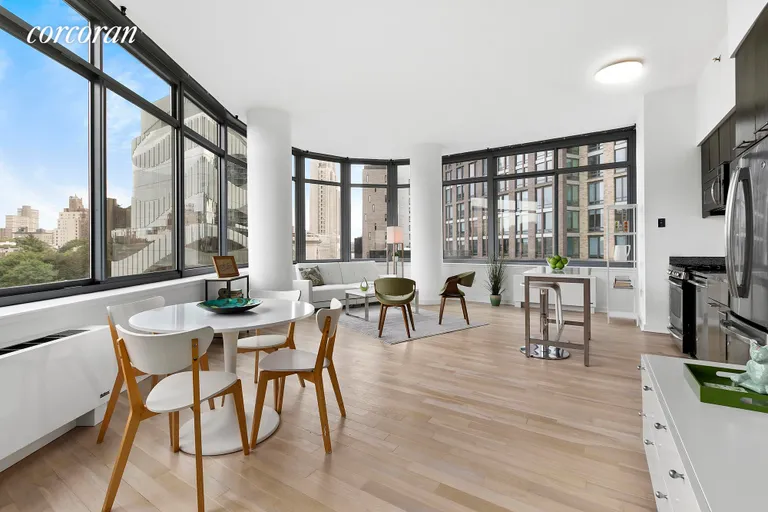 New York City Real Estate | View 230 Ashland Place, 7C | Great room for living and dining with 12 windows | View 2