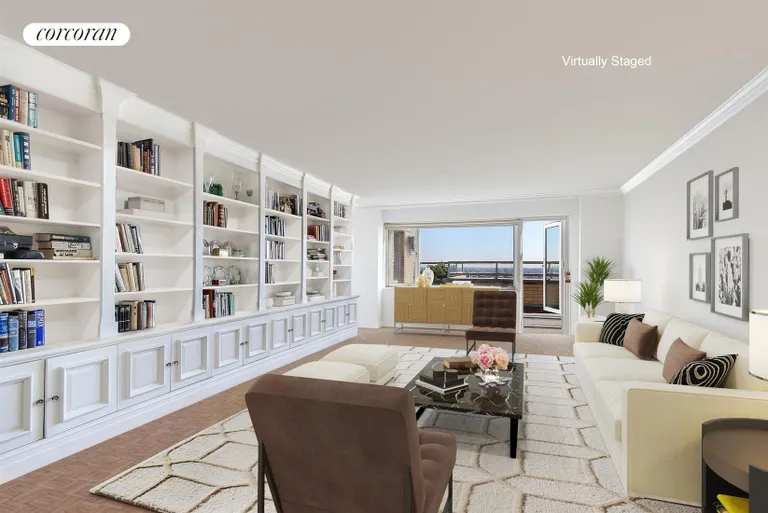 New York City Real Estate | View 180 East End Avenue, PHG | Virtually Staged Living Room | View 6
