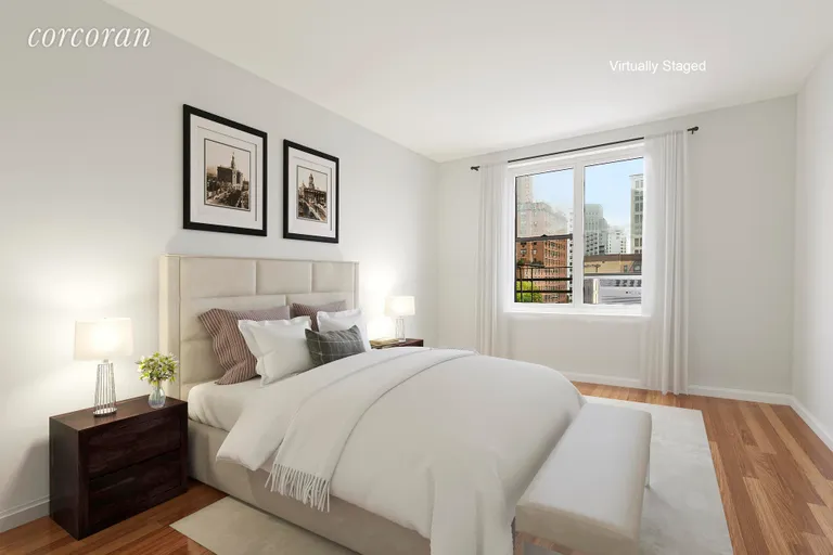 New York City Real Estate | View 30 East 9th Street, 6D | East-Facing Master Bedroom - Virtually Staged | View 4