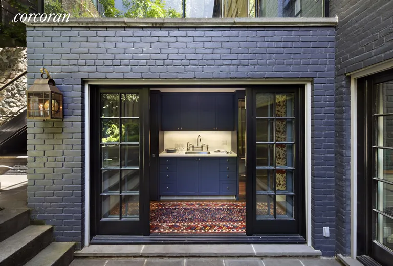 New York City Real Estate | View 69 Joralemon Street | Garden level mini-kitchen opens to patio | View 8