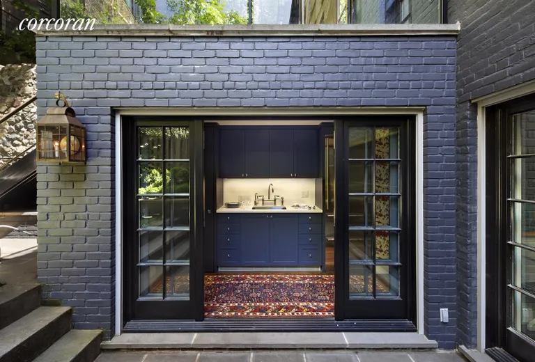 New York City Real Estate | View 69 Joralemon Street | Garden level mini-kitchen opens to patio | View 32