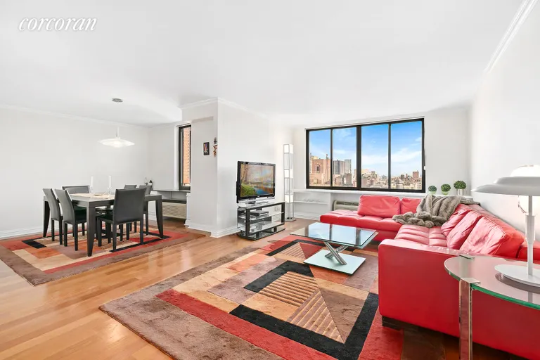New York City Real Estate | View 115 East 87th Street, 21A | Living Room & Windowed Dining Alcove | View 2