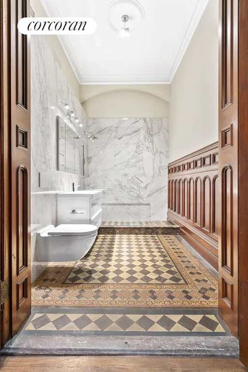 New York City Real Estate | View 148 Columbia Heights, 1 | Stunning master bathroom lined with white marble | View 11