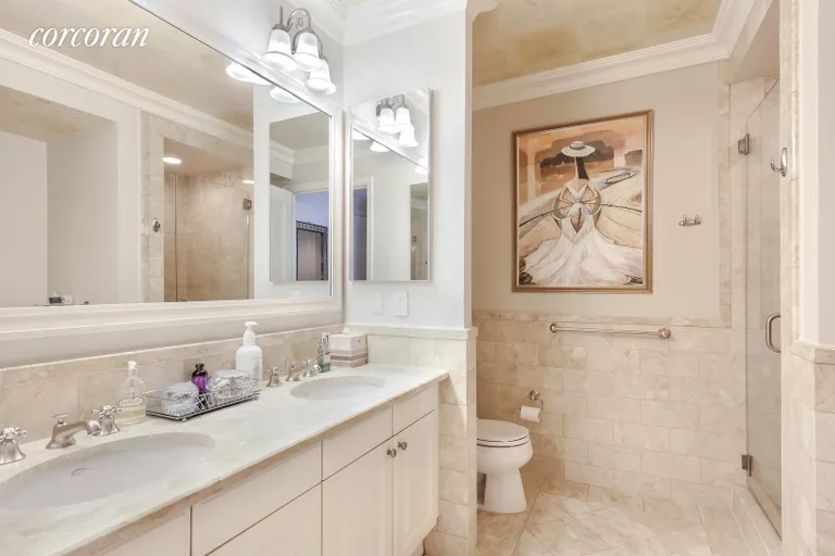 New York City Real Estate | View 10 West Street, 27E | Marble Master Bathroom | View 9