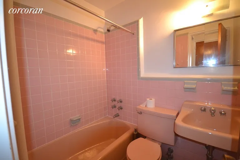 New York City Real Estate | View 318 West 88th Street, 2A | Charming pink tiled bathroom | View 6