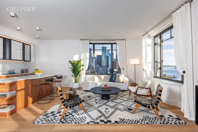New York City Real Estate | View 110 Charlton Street, 22B | Northwest Corner Living Room w/ Hudson River Views | View 2
