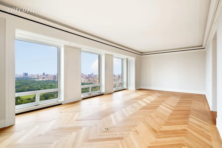 New York City Real Estate | View 220 Central Park South, 40A | Living Room (Summer View) | View 3