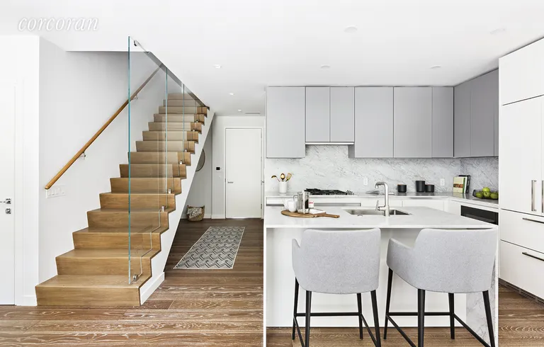 New York City Real Estate | View 287 East Houston Street, MAISONETTE B | Open kitchen with garden views | View 4