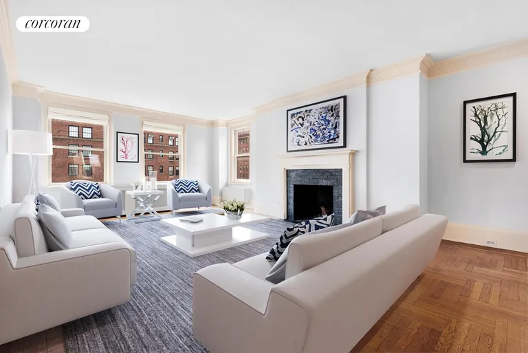 New York City Real Estate | View 1192 Park Avenue, 8B | Virtually staged spacious sunny living room | View 4