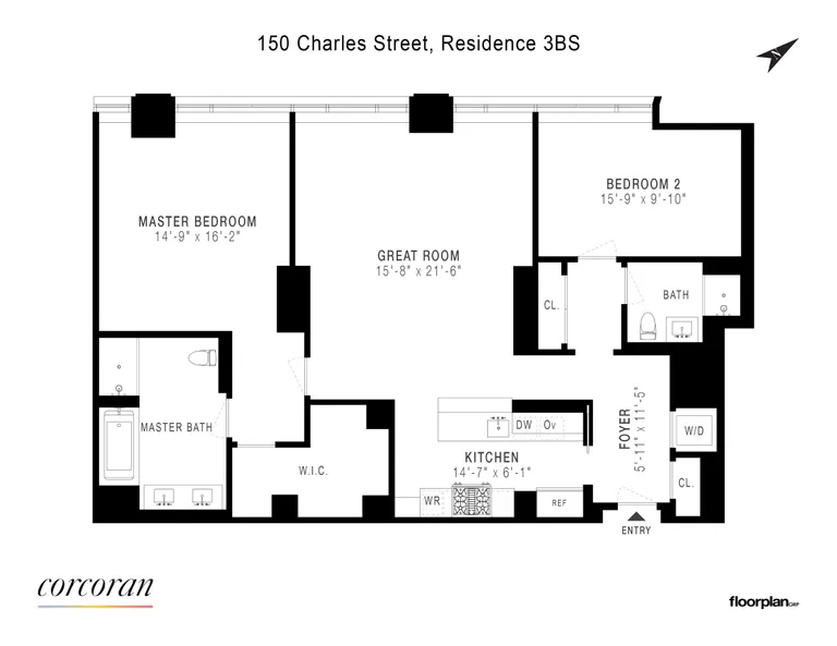 150 Charles Street, 3BS | floorplan | View 6
