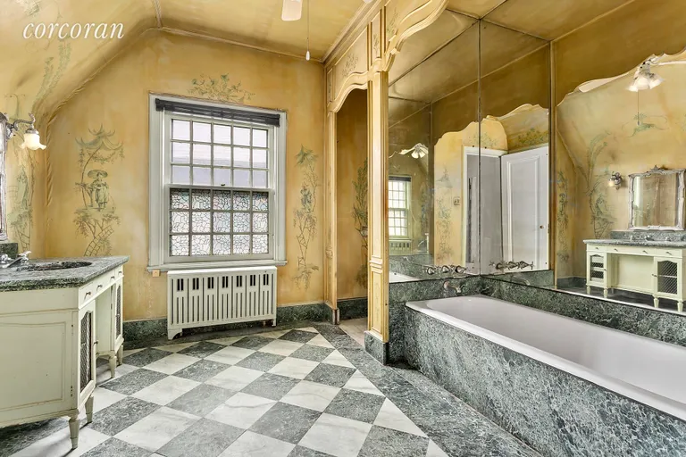 New York City Real Estate | View 1712 Ditmas Avenue | Master bath with vintage hand-painted wallpaper | View 8