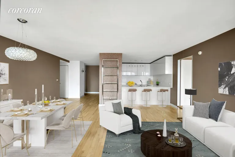 New York City Real Estate | View 322 West 57th Street, 41P1 | Liv/dining Digitally Staged | View 3