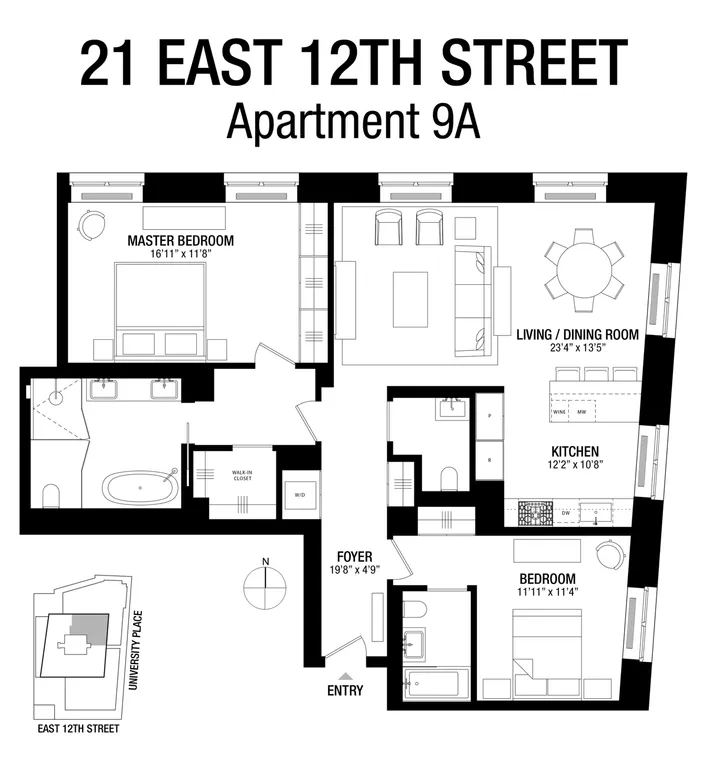 21 East 12th Street, 9A | floorplan | View 9