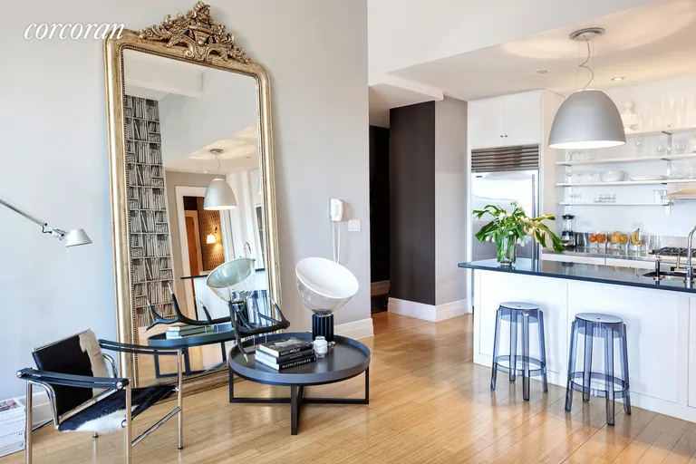 New York City Real Estate | View 70 Washington Street, 12A | Great room with beautiful mirror | View 4