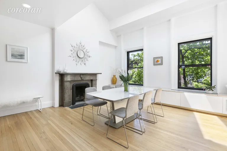 New York City Real Estate | View 9 Garden Place, 2 | Double height ceilings in the dining room | View 6