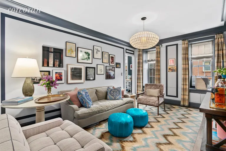 New York City Real Estate | View 20 Bethune Street, 3C | Elegant Pre-War Living Room | View 2