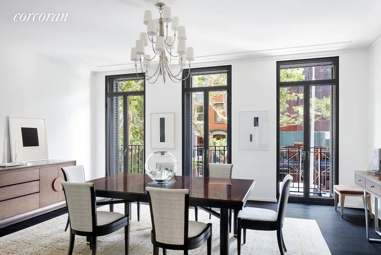 New York City Real Estate | View 145 West 11th Street, TH1 | Formal dining room with Juliette balconies | View 5