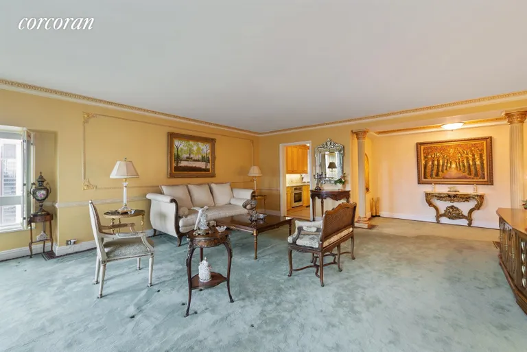 New York City Real Estate | View 100 United Nations Plaza, 42D | Spacious living room off of entry gallery | View 4