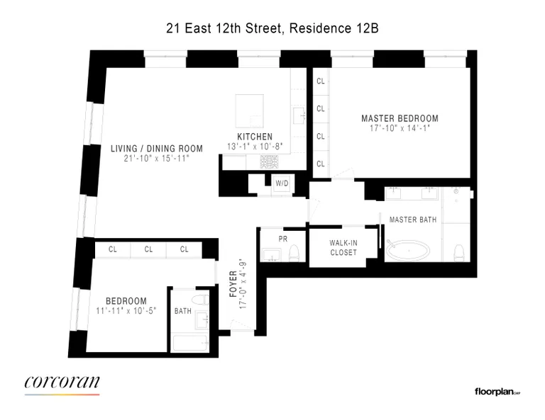 21 East 12th Street, 12B | floorplan | View 12