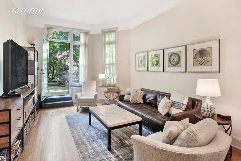New York City Real Estate | View 31 West 82nd Street, PARLOR | Living Room with Floor to Ceiling Doors to Patio | View 4