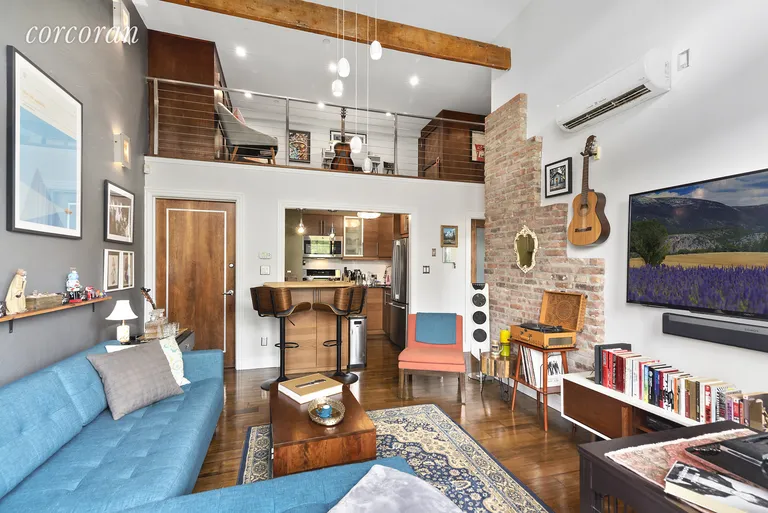 New York City Real Estate | View 37 Powers Street, 3B | Open kitchen with huge loft space above | View 2