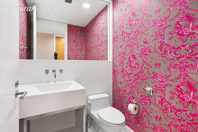 New York City Real Estate | View 240 Park Avenue South, 5C | Powder room with stunning wallpaper | View 6