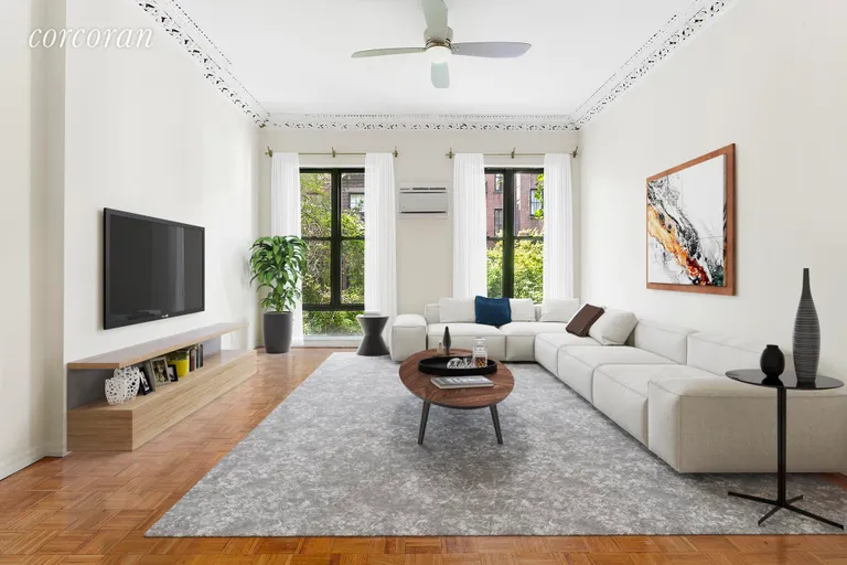 New York City Real Estate | View 230 East 11th Street, 2 | Spacious Living Room with over sized windows  | View 3