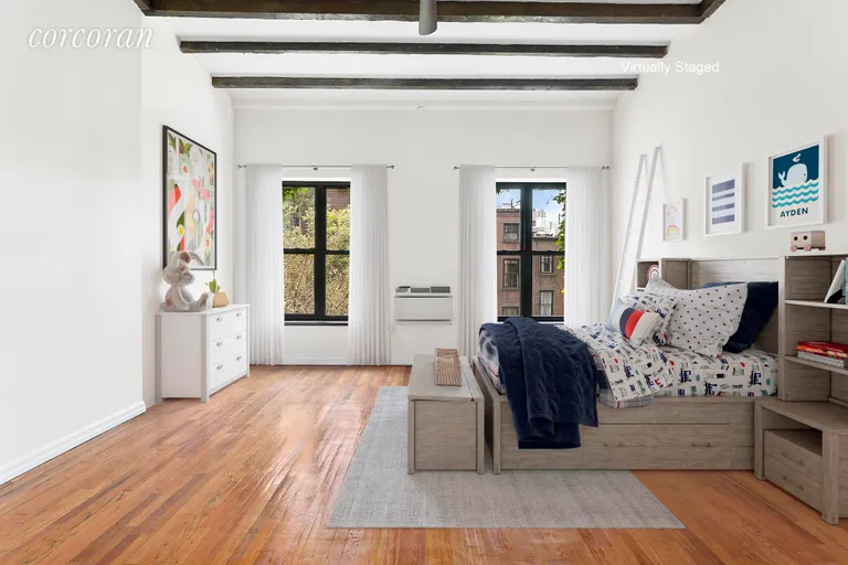 New York City Real Estate | View 230 East 11th Street, 2 | 4th floor Bedroom with Exposed Beams | View 10