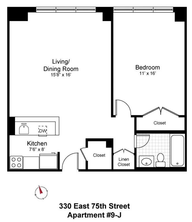 330 East 75th Street, 9J | floorplan | View 5