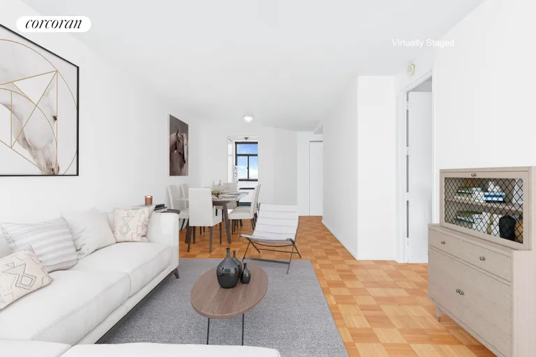 New York City Real Estate | View 303 East 43rd Street, 28C | Living Room/Dining Area
(virtually staged) | View 2