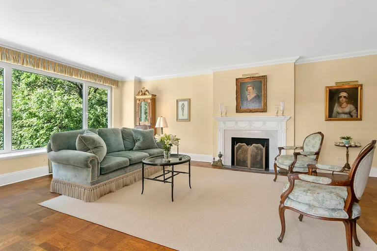 New York City Real Estate | View 1050 Fifth Avenue, 3D | Living Room w/Decorative Fireplace | View 2