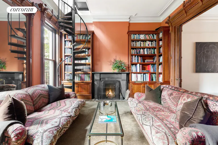 New York City Real Estate | View 94 Park Place | Cozy Library with Wood Burning Fireplace | View 2