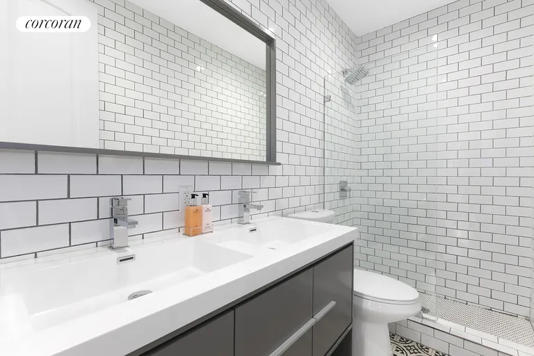 New York City Real Estate | View 229A Vernon Avenue | Double vanity in the bathroom! | View 8