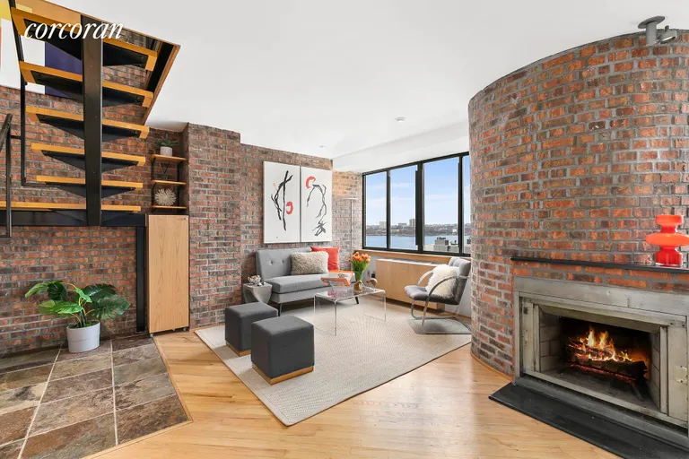 New York City Real Estate | View 366 West 11th Street, PHB | Living Room w/Fireplace | View 2