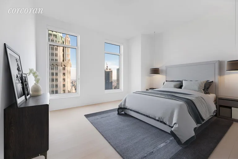 New York City Real Estate | View 30 Park Place, 62B | Virtually Staged Primary Bedroom | View 6