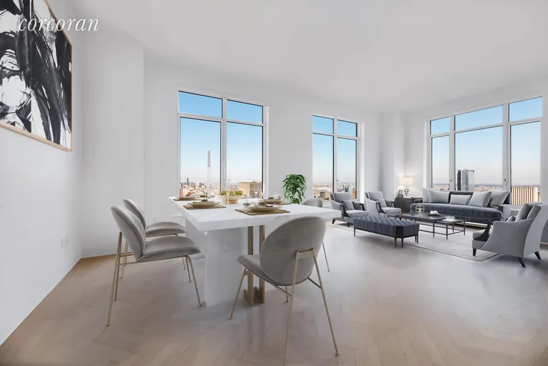 New York City Real Estate | View 30 Park Place, 62B | Virtually Staged Living Room | View 3