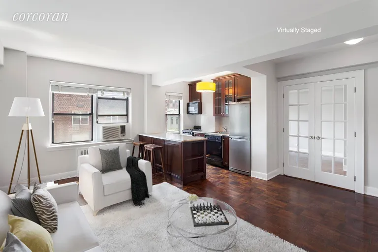 New York City Real Estate | View 241 Sixth Avenue, 7G | Living Room and Open Kitchen - virtually staged | View 2