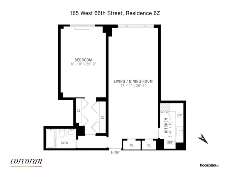 165 West 66th Street, 6Z | floorplan | View 6