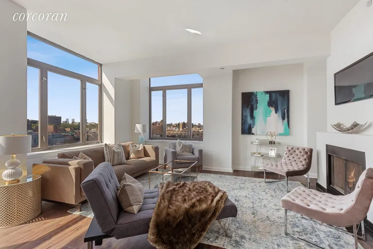 New York City Real Estate | View 380 Lenox Avenue, PHG | Corner Living Room w/ Fireplace | View 3