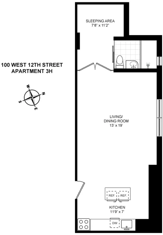 100 West 12th Street, 3H | floorplan | View 2