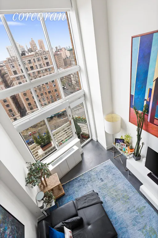 New York City Real Estate | View 201 West 72nd Street, 15N | Dramatic 20' ceilings | View 2