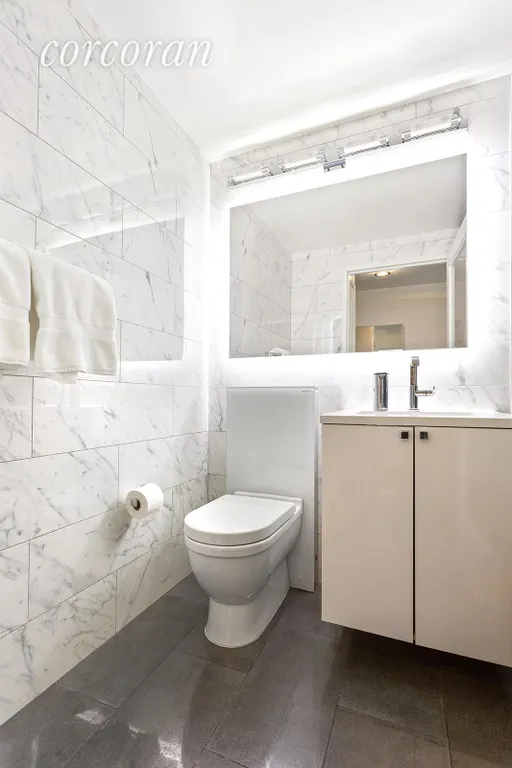 New York City Real Estate | View 201 West 72nd Street, 15N | Gorgeous marble master bathroom | View 8