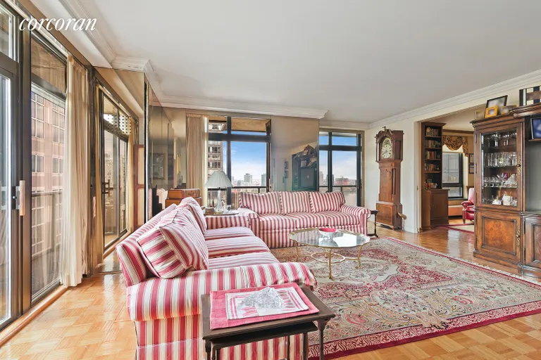 New York City Real Estate | View 100 United Nations Plaza, 24A | Spacious living room with N & E exposures | View 2