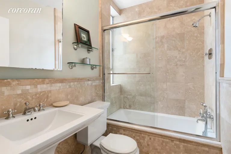 New York City Real Estate | View 140 Riverside Drive, 18D | Granite tiles in bathroom | View 7