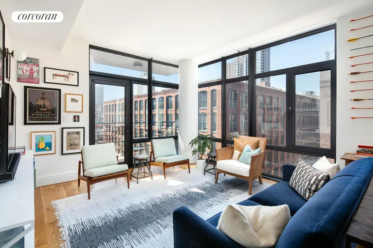 New York City Real Estate | View 47 Bridge Street, 5C | Living Room with Balcony | View 2